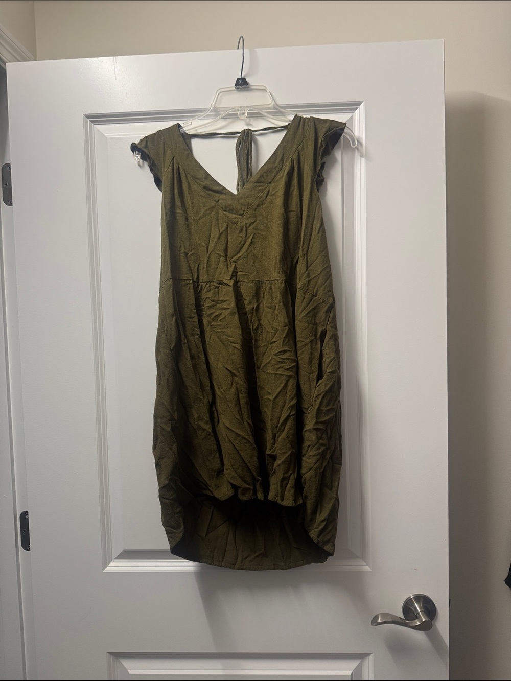 Olive Green V-Neck Women's Top with Tie Back